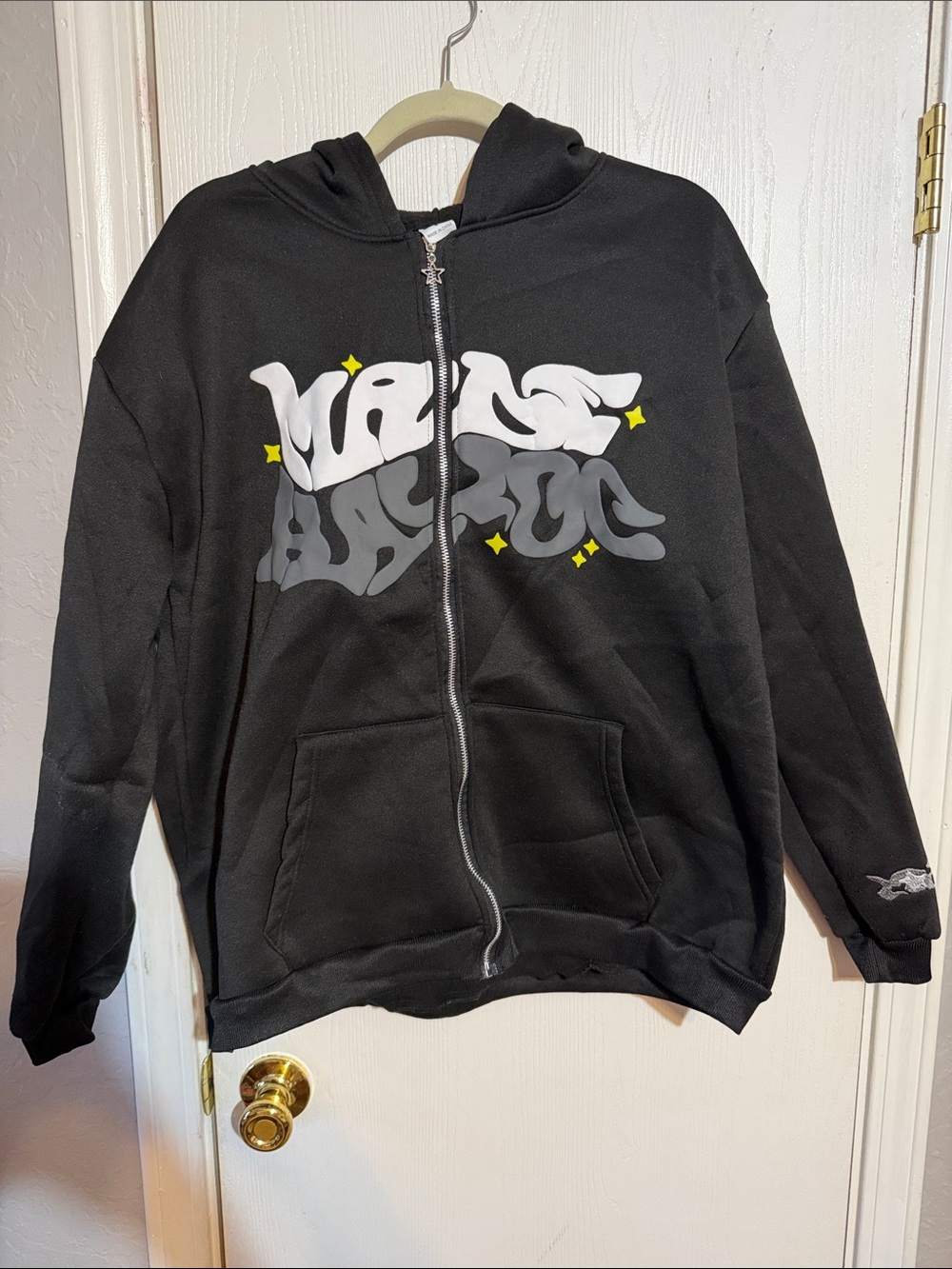 Black Graphic Zip-Up Hoodie Jacket for Men